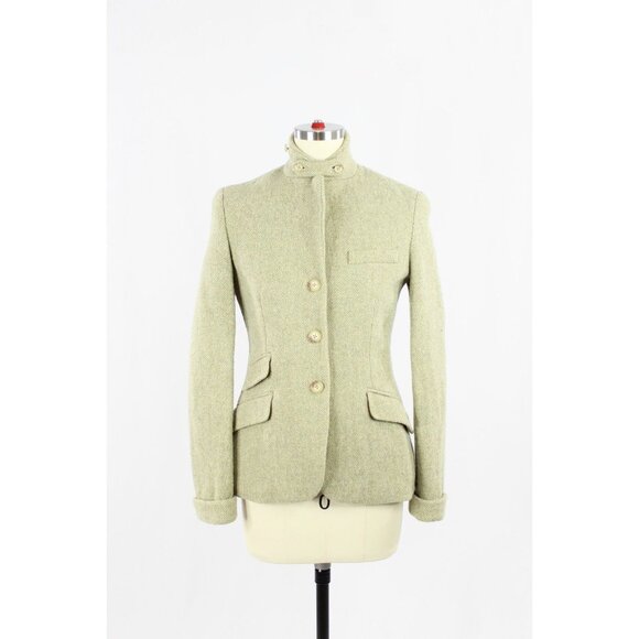 RALPH LAUREN Pale Green Loden Tweed Wool Herringbone Riding Blazer, Size 4 - Picture 2 of 16